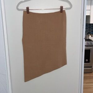 Asymmetrical Knit Skirt with side slit in Camel color | L